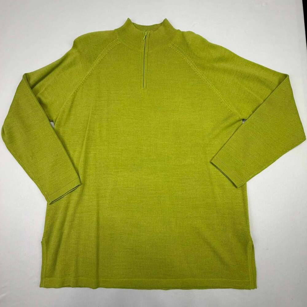 Karen Scott Women's Green Merino Wool Blend 1/4 Zip Pullover Sweater Size Large